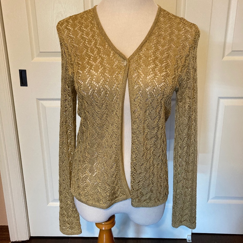 White and Warren Lightweight Gold Cardigan Sweater S